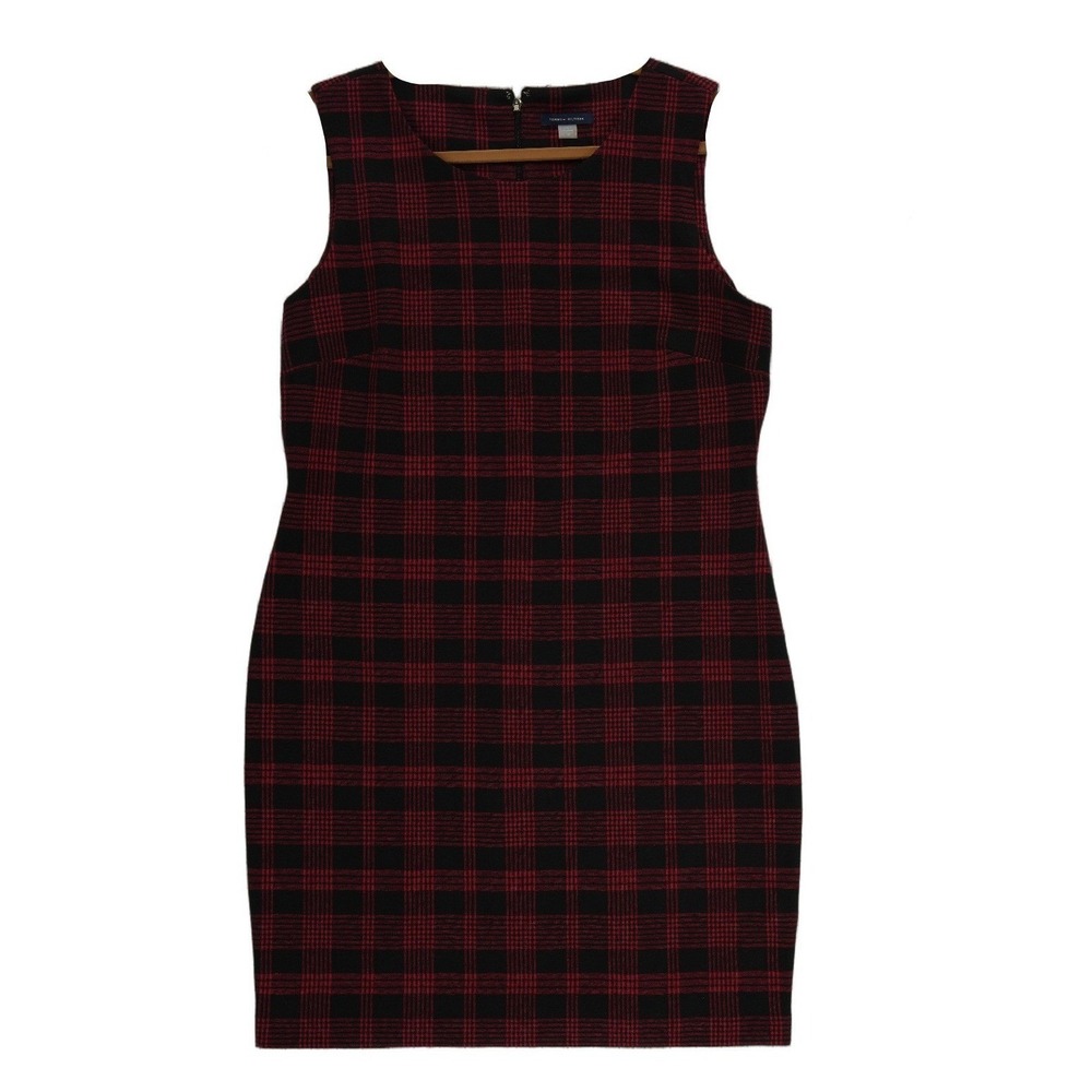 Tommy Hilfiger Red Black Plaid Sheath Dress Women's Size 16 Sleeveless
